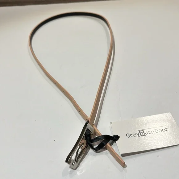 Tan/nude ultra skinny 3/8” belt with silver toned buckle 29-33” - Picture 4 of 8
